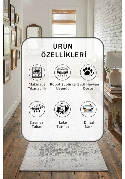 Yıkanabilir Yolluk 125 Açık Gri