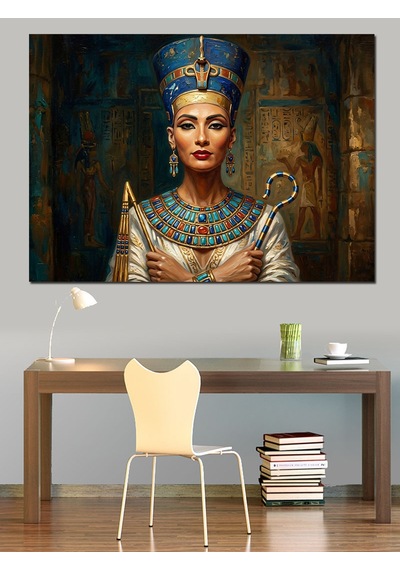 Mısır Kraliçesi Nefertiti Altın Portre Dekoratif Kanvas - Mdf Ahşap Tablo