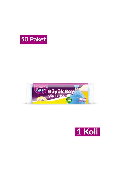 Güçlü Çöp Torbası Büyük Boy 10'lu 65 X 80 Cm 50 Paket 1 Koli