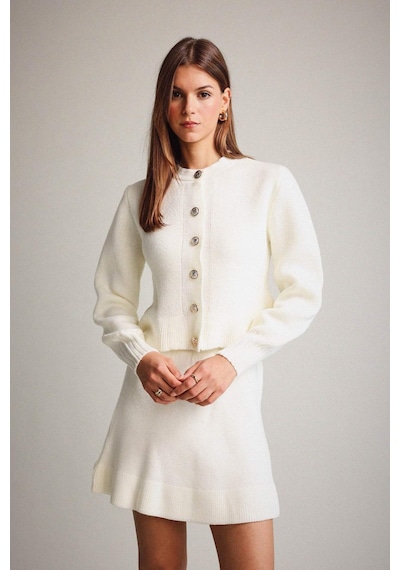Defacto Bisiklet Yaka Düğmeli Triko Hırka G3357ax25auer105 Ekru