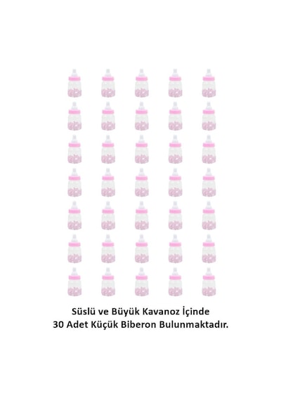 Süslü Büyük Kavanoz ve Biberon Seti. 30 Adet. Pembe
