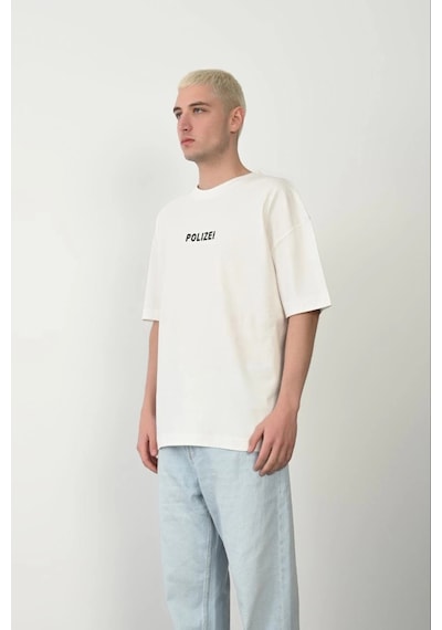 Erkek Baskılı T-shirt Kısa Kol Bisiklet Yaka Rahat Kalıp Tişört - Beyaz Beyaz
