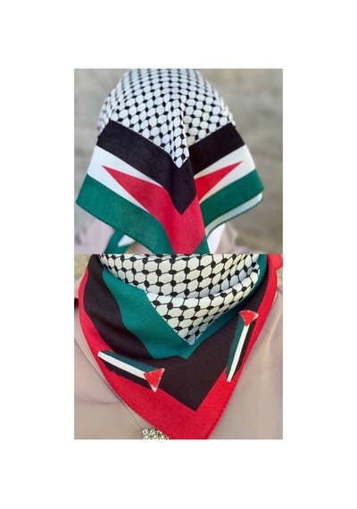 Aldaıyr 2 Adet Filistin Temalı Fular 50x50 Unisex Günlük Kullanıma Uygun Puşi Şal Kefiye Filistin Bayrak Renkli 19