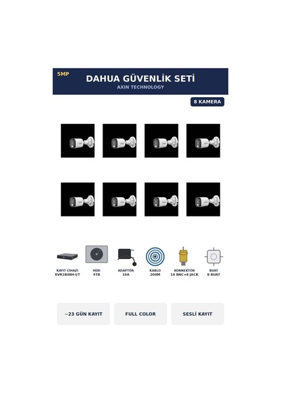 8 Kameralı 5mp Güvenlik Kamera Seti 5mp Full Color Sesli Bullet Dış Mekan 4tb 23 Gün Kayıt 8 Kameralı 5mp Güvenlik Kamera Seti 5mp Full Color Sesli Bullet Dış Mekan 4tb 23 Gün Kayıt