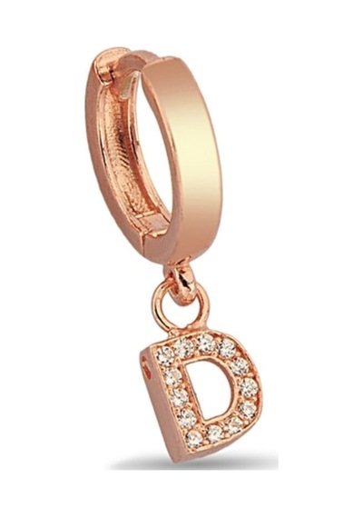 D Harfi Sallantılı 925 Ayar Gümüş Rose Tek Küpe - 12079402 Rose Gold