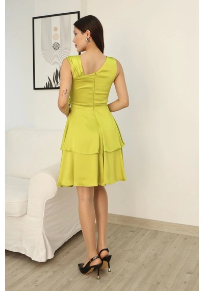 Lodmela Çiçek Detaylı Saten Elbise 2371-olive Olive