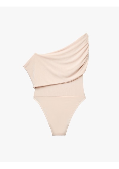 Koton Drapeli Slim Fit Straplez Açık Omuz Bodysuit Pembe 7wak10006uk Gül