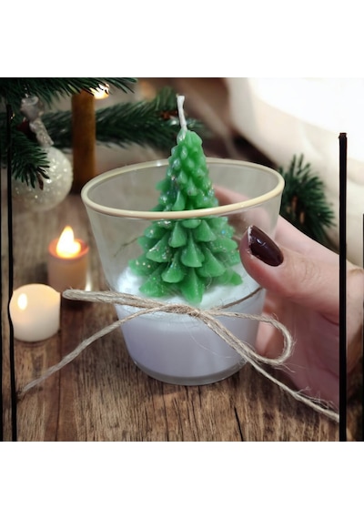 Luluyen New Year Yılbaşı Çam Ağacı Bardak Mum Eskitme