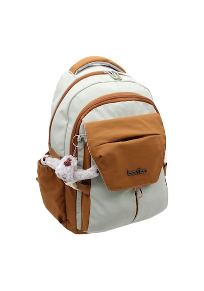 Günlük Sırt Çantası Unisex Çok Bölmeli Okul Çantası 2601 Bej-taba Siyah - Taba