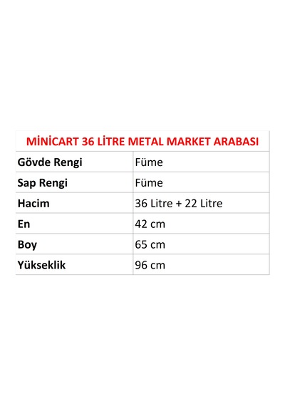 36 Litre Minicart Şarküteri Ve Kuruyemiş Metal Market Arabası Füme / En:42 Boy:65 Yükseklik:96 Cm
