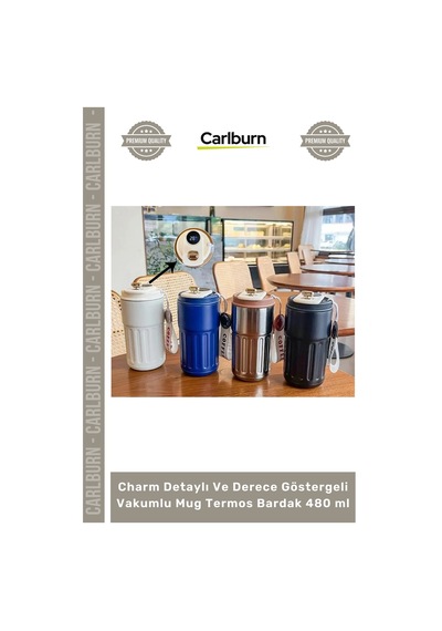 Termos Dijital Isı Yalıtımlı Çift Katmanlı Charm Detaylı Derece Göstergeli Vakumlu Mug Termos Barda