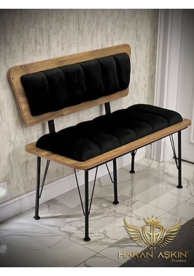 By Hakan Aşkın Metal Ayaklı Metal Alt Kasalı New Atlantik Wood 2025 Sırtlı Bench Bank Atlantik Siyah Baby Face