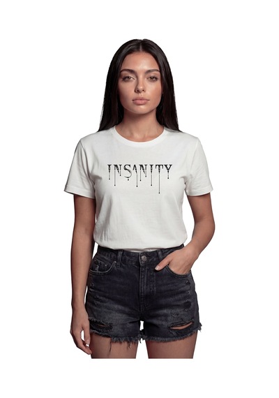 ''ınsanity'' Damlayan Yazı Temalı Baskılı %100 Pamuk Rahat Kesim Beyaz