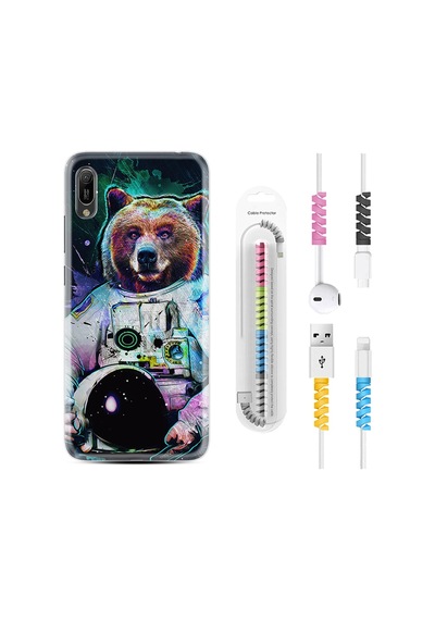 Huawei Y6 2019 Kılıf Kablo Koruyuculu Astronot Panda 1755