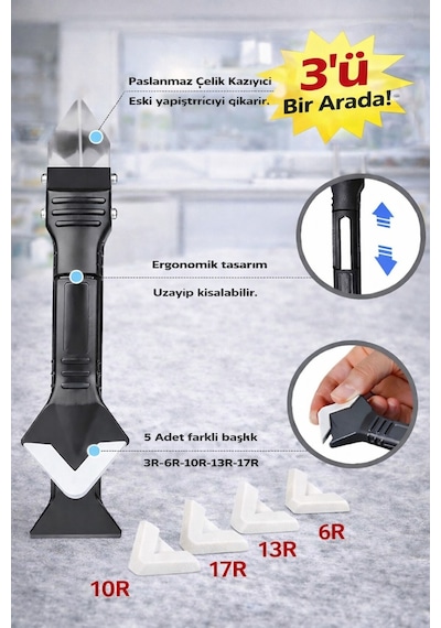 Profesyonel Silikon Temizleme & Derz Kazıma Aparatı Çok Fonksiyonlu Temizlik Seti Siyah