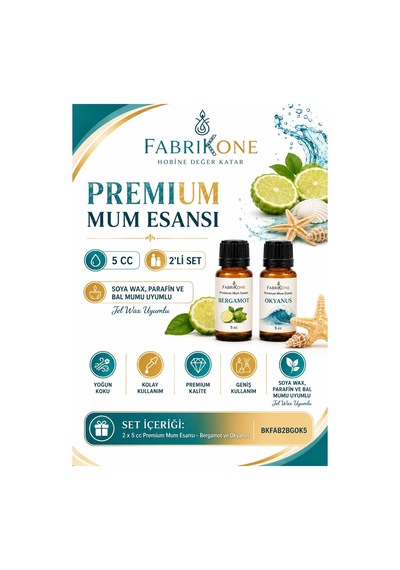 Premium Mum Esansı 5 Cc 2'li Set - Bergamot, Okyanus - Soya Wax, Parafin, Jel Wax Ve Bal Mumu Uyumlu Bkfab2bgok5 Karışık