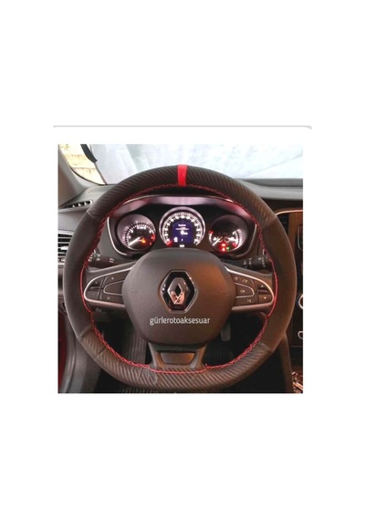 Megane 4 Dikmeli Direksiyon Kılıfı Alkantra-Karbon Kırmızı Yüzük