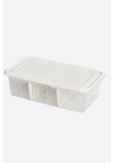 Flora 3 Bölmeli Kapaklı Organizer 6 Litre, Büyük Boy Sebze Meyve Düzenleyici Buzdolabı Saklama Kabı Beyaz