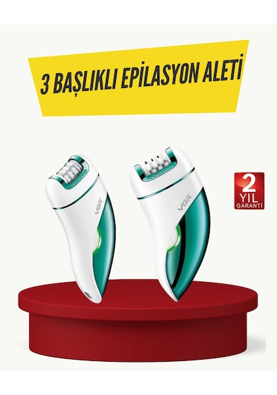 Profesyonel 3 İn 1 Epilasyon Cihazı Led Aydınlatmalı Suya Dayanıklı Şarjlı Vgr Epilatör
