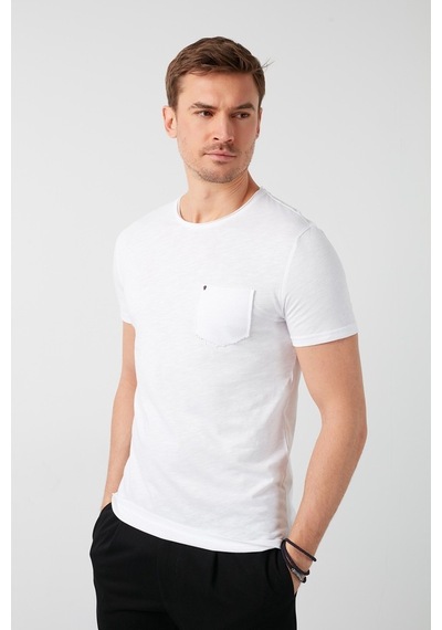 Buratti % 100 Pamuklu Slim Fit Bisiklet Yaka Cepli Erkek T Shirt 5902000 Beyaz