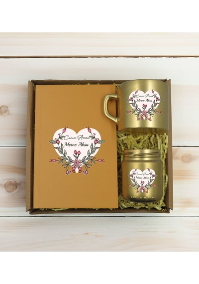 Bk Gift Kişiye Özel İsimli Dtf Anne Temalı Gold Defter & Kahve Fincanı & Mum Hediye Seti-5, Anneye Hediye, Anneler Günü Hediyesi Kobitmeyencom30769 Bk