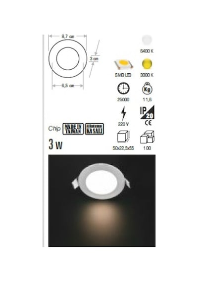Cata Ct 5144 3W Slim Led Sıva Altı Ip20 Panel Cata Ct 5144 3W Slim Led Sıva Altı Ip20 Panel