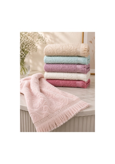 Gonca Home Elegance Jakarlı Püsküllü 6'lı Yüz Havlusu Seti Yumuşak Dokulu El Ve Yüz Havlusu - Karışık Çok Renkli