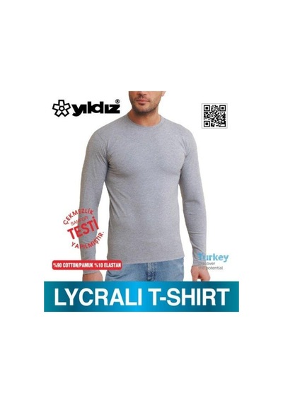 Yıldız 87 Gri Likralı Uzun Kollu Erkek Tişört Atlet