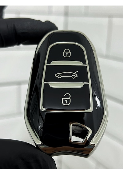 Peugeot 208 308 408 508 2008 3008 5008 Uyumlu Anahtar Kılıfı Gümüş - Siyah