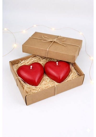 Kalp Mum Dekoratif Romantik Kalp Desenli Beyaz Mum 2'li 7x4 Cm Kırmızı