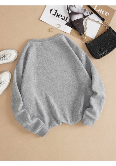 Startmore Gri Kadın Happy Daısy Özel Renkli Oversize Bisiklet Yaka Pamuklu