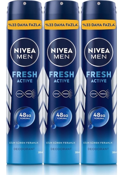 Nivea Men Fresh Active 48 Saat Erkek Sprey Deodorant 3 x 200 ML