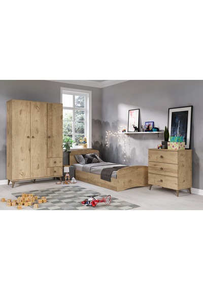Soft Çocuk Odası Takımı Meşe - 3 Kapaklı 2 Çekmeceli Gardırop, Karyola, 3 Çekmeceli Şifonyer Soft Çocuk Odası Takımı Meşe - 3 Kapaklı 2 Çekmeceli Gardırop, Karyola, 3 Çekmeceli Şifonyer