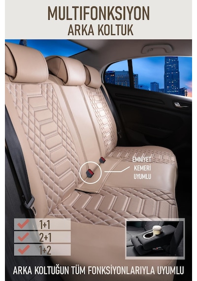 Daewoo Matiz Uyumlu Lüx Deri Oto Koltuk Kılıfı Ön Arka Takım Crystal Bej
