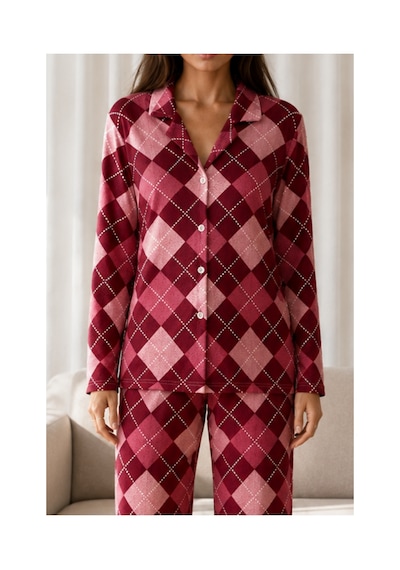 Fit Women Kadın Desenli Basic Kış Kırmızı Pijama Takımı