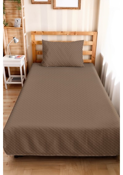 Vizon Minimal Tek Kişilik Pike Takımı - Kapitone Modern Kahve Düz 160x220 Cm Yazlık Yatak Örtüsü Sabahçı Pamuk Kokusu