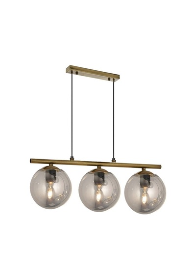 Modern Füme Glop Camlı Sıralı Üçlü Gold Sarkıt Avize