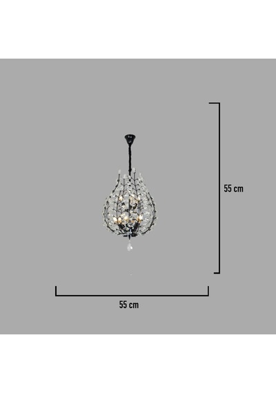 Donna Siyah 55'lik Kristal Taşlı Modern Koridor, Salon Avize Siyah