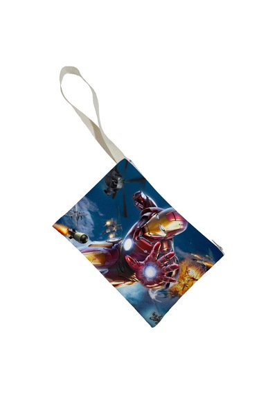 Unisex Iron Man Desenli Portföy Clutch Çanta