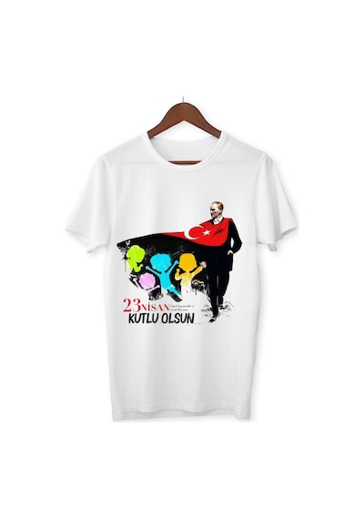 Alpşan Ticaret 23 Nisan Tişört 23 Nisan T-shirt Beyaz Çocuk Yetişkin Tişört Unisex T-shirt Çocuk Bayramı 52 Beyaz
