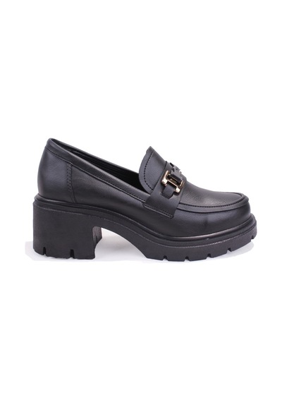 Dagoster Dza07-807890 Siyah Günlük 5 Cm Kalın Topuklu Loafer Kadın Ayakkabı