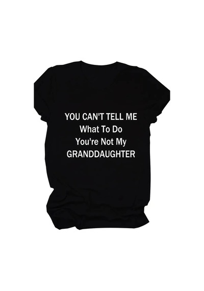 Kadın Baskılı Tişört Kısa Kol Bisiklet Yaka T-shirt - Siyah