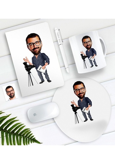 Kişiye Özel Bay Yönetmen Karikatürlü Defter Kalem Kupa Mouse Pad