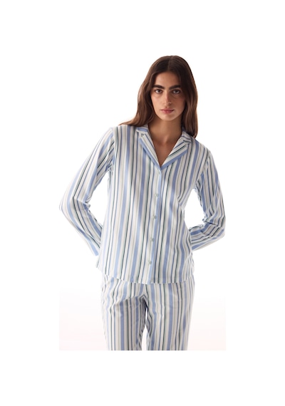Penti Pamuklu Açık Gri Cool Stripes Gömlek Pantolon Pijama Takımı Bl65