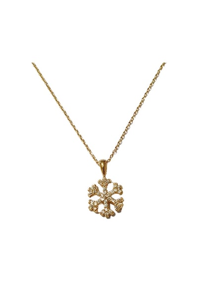 Zirkon Taşlı Kar Tanesi Kolye  Gold Sarı
