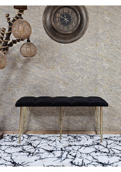 Zafir Metal Gold Tel Ayaklı 100 Cm Puf Bench - Puf - Bench - Oturak - Mutfak Oturağı - Antre Oturağı Siyah
