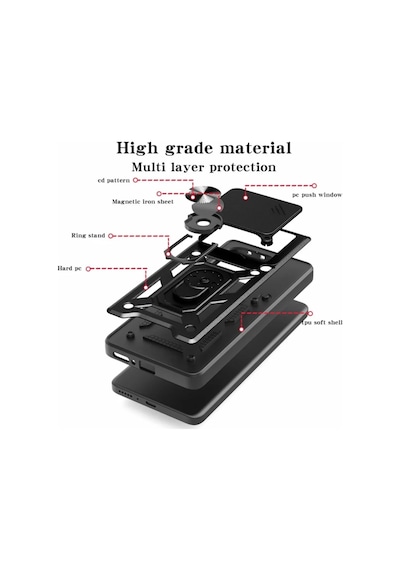 Tecno Pova 6 Uyumlu Tank Kılıf Yüzüklü Standlı Extra Darbe Koruma Zırhlı Outdoor Kapak - Siyah
