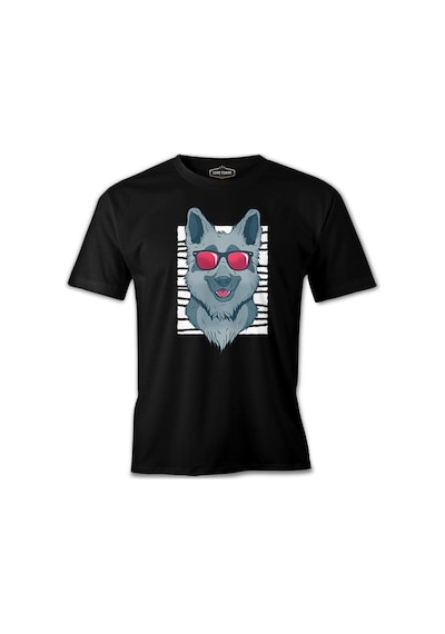 A Dog With Red Sunglasses Siyah Erkek Tshirt 001