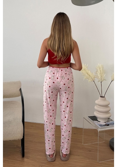 Giysa Kadın Beli Lastikli Tavşan Desenli Pijama Altı Pembe - 26y 4550