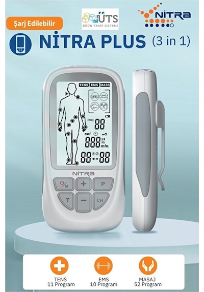 NitraPlus Bataryalı Ve Şarjlı 2 Kanallı Tens , Ems , Masaj Cihazı 73 Programlı Tens Cihazı